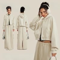 Ensemble de sweat-shirts en polaire pour adolescentes, style sportif, automne-hiver, robes pour femmes, élégantes, cargo, grandes tailles, jupes longues pour femmes