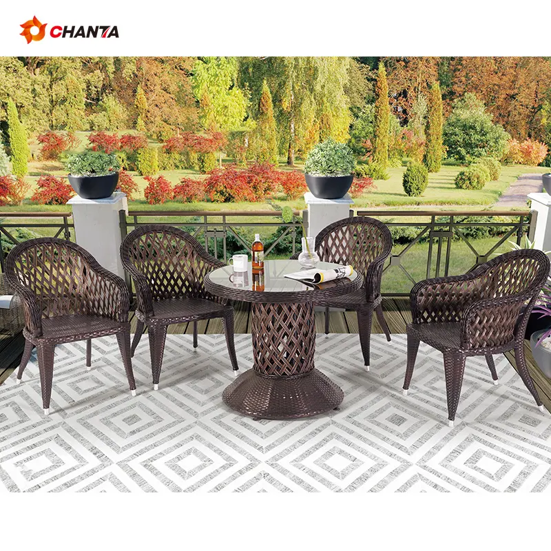 Mesa de jantar e cadeira ao ar livre conjunto de móveis de jardim modernos de luxo a cana compõe móveis