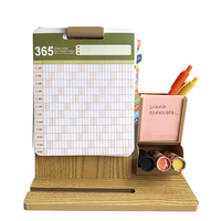 Impression personnalisée Calendrier de bureau promotionnel Personnalisation Imprimante en bois et porte-stylo Papier d'art brillant Calendrier publicitaire CMJN