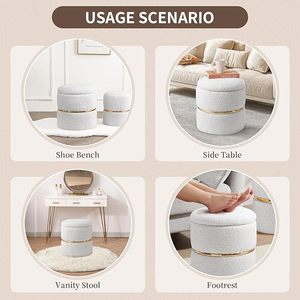Pouf <span class=keywords><strong>de</strong></span> rangement <span class=keywords><strong>rond</strong></span> en fausse <span class=keywords><strong>fourrure</strong></span> Lot <span class=keywords><strong>de</strong></span> 2 tabourets <span class=keywords><strong>de</strong></span> toilette rembourrés Repose-pieds avec siège tufté doux pour salon chambre - Product Image 5