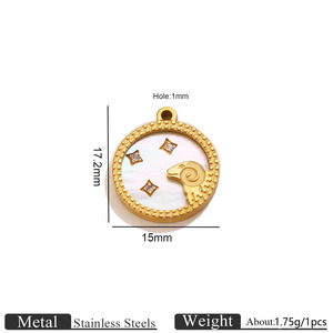 Pendentif rond en nacre blanche avec 12 signes du zodiaque, en acier inoxydable plaqué or 18 carats - Product Image 6