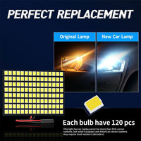 Lampe de panneau de voiture Lampes de salle de lecture Auto Intérieur Dome Trunk Lamp Door Bulb pour T10 LED 2835 120SMD Super Bright White