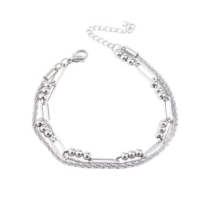 Geometric Beaded Splicing Double Layered Bracelet Unisex <b>Titanium</b> Steel Jewelry - Product Image 5