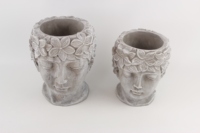 Pots de fleurs ronds artificiels et jardinières pour plantes succulentes en ciment, statues décoratives avec motif floral, statue visage, produit de jardinage artistique