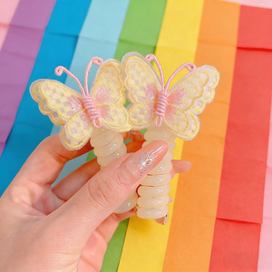 Élastique à <span class=keywords><strong>cheveux</strong></span> en résine plastique avec broderie papillon bouclé pour queues de cheval et tresses - Haute élasticité et durable 7CM - Product Image 6