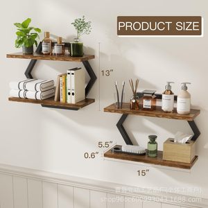 Hexagonal Wall <b>Shelf</b> Wood And Metal 2 Tier Multi Functional Storage For <b>Bedroom</b> Living Room - Product Image 2