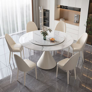 Tavolo da Pranzo Rotondo Moderno con Gambe <span class=keywords><strong>in</strong></span> Ferro Regolabili e Piano <span class=keywords><strong>in</strong></span> Pietra Sinterizzata con Lazy Susan per Uso Alberghiero - Product Image 3