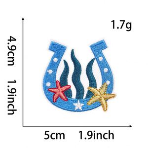 แผ่นปะรูปทรงเกือกม้าลายปักลายลมทะเลสีฟ้า สำหรับตกแต่งเสื้อผ้า หมวก หรือรองเท้าคาวบอย ทำจากผ้ารีดติด - Product Image 4