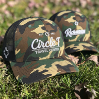 Gorra Trucker de 6 Paneles con Camuflaje, Logotipo Personalizado de Calidad Premium OEM, Richardson 112, Parche de Cuero Bordado, Cierre a Presión, para Hombre