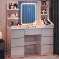 Coiffeuse avec 3 étagères de rangement avec miroir lumineux coloré Bureau de maquillage Table de coiffeuse Coiffeuse de beauté pour chambre à coucher