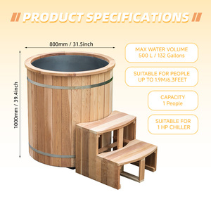 Bañera de hidromasaje de pino termo de madera moderna, baño de hielo de inmersión fría con enfriador para interiores y exteriores - Product Image 3