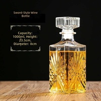 Bouteille à saké carrée en verre avec couvercle, carafe à whisky transparente, bouteille de portionnement, fabricant en gros, style occidental élégant
