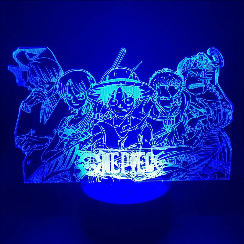 Di un Pezzo Luce di Notte Luffy Sanji Zoro Nami 3D LED Illusion Lampada Da Tavolo Tocco Ottico Action Figure Lampada Da Comodino Decorazione lampada da tavolo