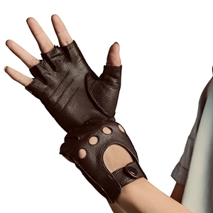 Leather Half <b>Finger</b> <b>Gloves</b> Breathable Wrist Length Sporty Style for Outdoor Activities Summer Use Unisex Orange Color - Product Image 4