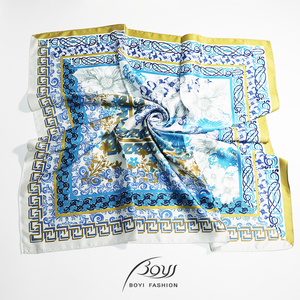 Bufanda de poliéster cuadrada pequeña de estilo retro de lujo para mujer Estampados florales elegantes que bloquean el color para el otoño - Product Image 1