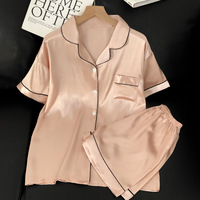 Conjuntos de Pijamas de Seda Sintética para Mujer, Blusa de Manga Corta y Shorts de Verano en Color Sólido, Ropa de Dormir de Satén para Estar en Casa