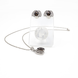 Ensemble pendentif et boucles d'oreilles en argent sterling 925 avec quartz fumé naturel, plaqué rhodium, bijoux fins OEM ODM - Product Image 1