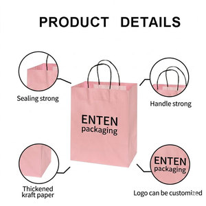 Bolsa de Papel Kraft Rosa Personalizada con Logotipo, Bolsa de Papel Portátil Reutilizable para Compras, Empaque de Alimentos, Comida para Llevar, Café, Panadería - Product Image 5