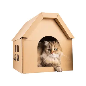 Customized Rectangular Sturdy Corrugated Paper Cat Houses Eco-friendly Cat Scratching Board Cardboard Cat House