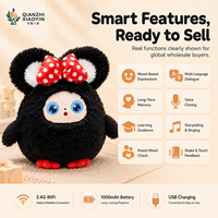 Peluche Ours Noir AI avec Oreilles, Nœud à Pois, Vibration, Capteur Tactile, Clonage Vocal, 50+ Langues, Yeux LED, Graffiti, APP, 1000mAh