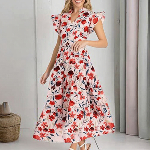 Factory Stock Natural Waist-Defined Maxi <b>Boho</b> Floral <b>Dress</b> Women's <b>Summer</b> V-Neck Vacation Outfit - Product Image 3