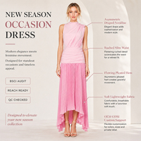 Robe longue plissée rose pour femme, sans manches, col montant, asymétrique, pour occasions décontractées, vente en gros