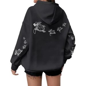 Sudadera con Capucha de Tortuga Marina FOXA para Mujer, Sudadera Holgada de Felpa, Talla Grande, Hombros Caídos, Diseño Gráfico, Estética Oceánica - Product Image 1