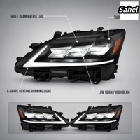 Phares LED compatibles avec Lexus GS 2012-2014, projecteur triple, feux diurnes directionnels séquentiels, noir fumé