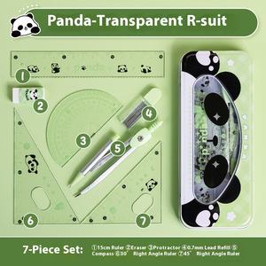 Set Penggaris Gambar Lucu Kapibara Plastik Tujuh Buah, Set Penggaris Ukur Geometri Kartun untuk Sekolah & Kantor, Hadiah Ulang Tahun - Product Image 2