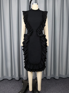 Vestidos Midi Negros sin Mangas con Volantes para Mujer - Elegante <span class=keywords><strong>Vestido</strong></span> de Fiesta Formal con <span class=keywords><strong>Cuello</strong></span> <span class=keywords><strong>Alto</strong></span> y Detalle de Volantes en Capas Sehe Fashion - Product Image 4