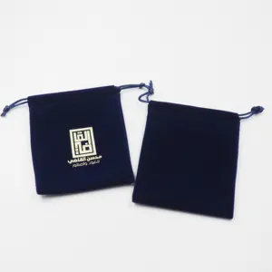 Bolsas de veludo para attar, logotipo personalizado azul escuro com estampagem dourada para garrafa