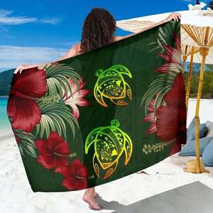 Pareos Samoa, Diseño Polinesio con Hibisco Azul Hawaiano y Tortuga, Pareos Largos <span class=keywords><strong>de</strong></span> Chifón para Mujer, Traje <span class=keywords><strong>de</strong></span> Baño, Falda Envolvente para la Playa - Product Image 4