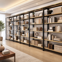 Estantería de Exhibición para Librería o Librería, Estructura de Madera y Metal, 6 Niveles, Modular, Respaldo Abierto, Mueble Organizador para Almacenamiento Minorista