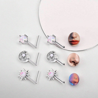 Anneau nasal en acier inoxydable avec strass et lune en cristal Piercing en forme de L pour nez Bijoux de corps pour femmes et hommes