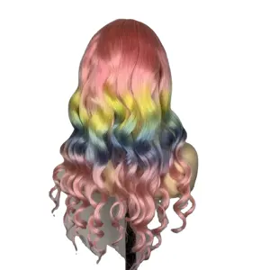 2021 नई आगमन गर्म बिक्री बैच इंद्रधनुष के रंग झंडा रंग प्रशंसकों पार्टी मानव बाल wigs सनी गीत