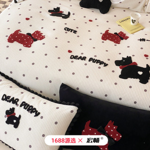 Dear Puppy Cotton <b>Bedding</b> <b>Set</b> 4-Piece Polka Dot Embroidered Duvet Cover Sheets Soft Breathable Four Seasons - Product Image 3