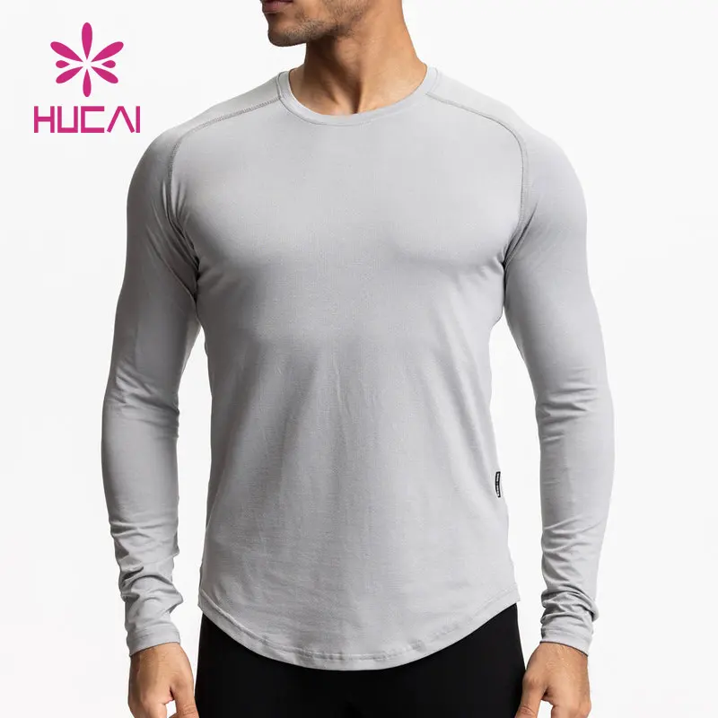 custom new silk soft dry fit o neck established long sleeve light grey gym wear men shirt running shirt