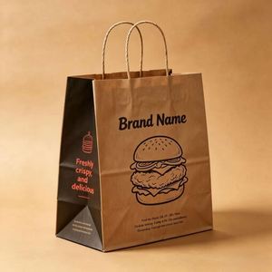 Customized Logo Eco-Friendly Kraft Paper Tote <b>Bag</b> Lamination Twisted Tear Resistant Leakproof Foldable Food Safe for Fast Food - Product Image 1