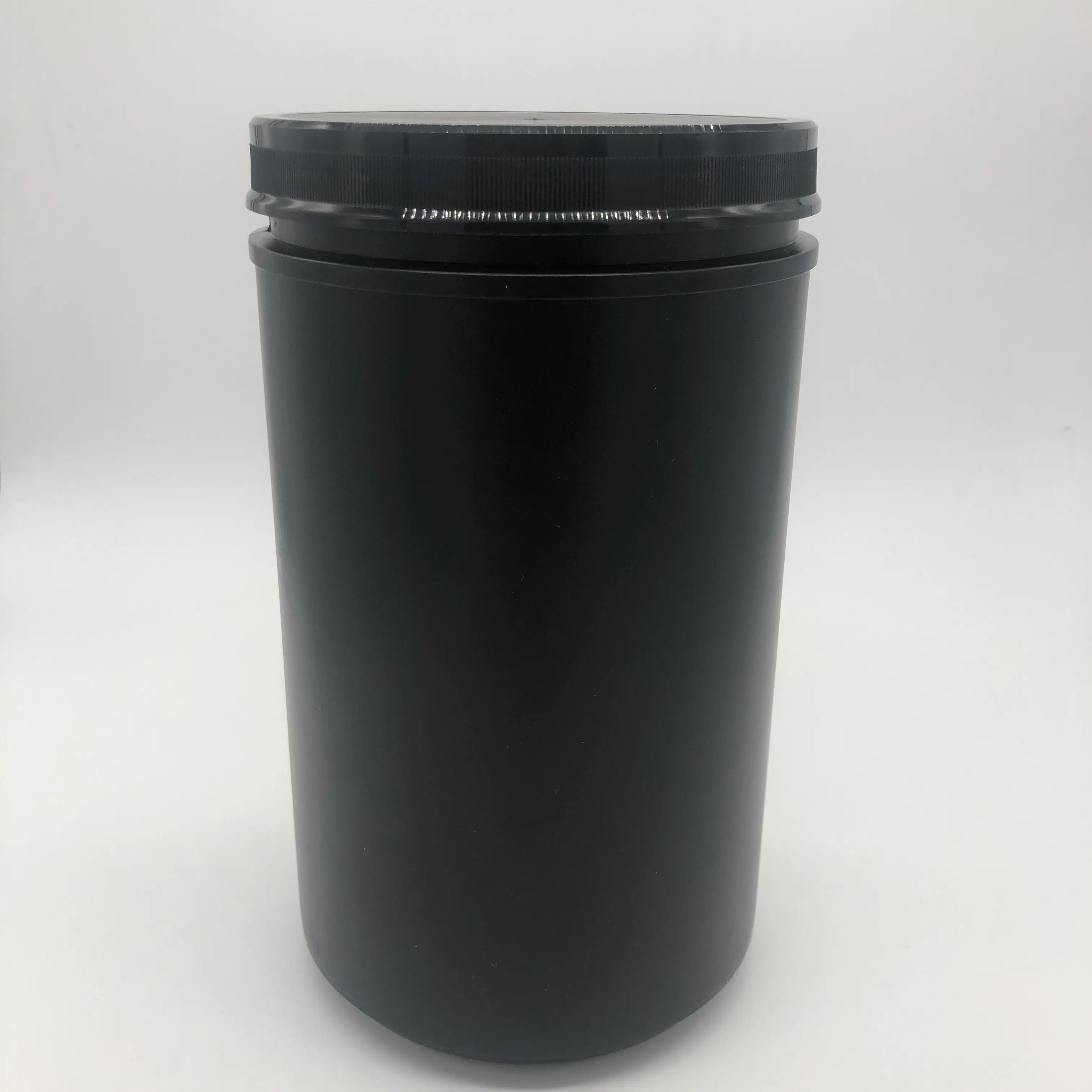 Ember Mason Jar dengan topi hitam HDPE bulat plastik produsen 32oz kemasan makanan karton plastik wadah bubuk silinder