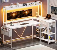 Nouvelle table d'angle de jeu pour ordinateur en forme de L double face avec support d'écran, bande LED et prise de courant USB