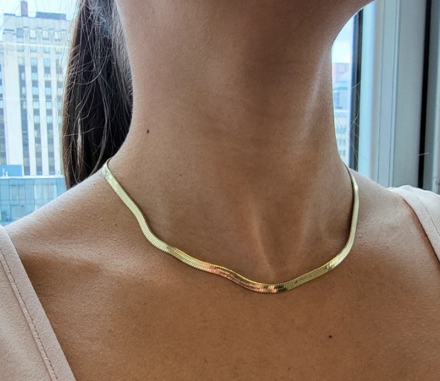 18k Gold Snake Snake Link Chain Necklace 18k Gold Plated Flat