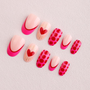 24 <span class=keywords><strong>faux</strong></span> <span class=keywords><strong>ongles</strong></span> <span class=keywords><strong>courts</strong></span> et ronds de style Saint-Valentin, imprimé léopard fuchsia, avec adhésif intégré - Product Image 2