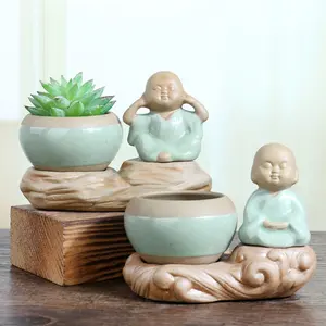 Zen Đá Gốm Sáng Tạo Chậu Hoa Mọng Nước Phật Di Lặc Bùn Đá Cũ Nhà Sư Nhỏ Rỗng Nồi Gốm