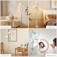 Lampadaire Rétro Style Français 3 Fleurs de Lys, Tige Torsadée Forgée à la Main, Abat-jour Floral Givré, Luminaire sur Pied pour Salon