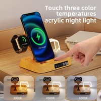 Cargador inalámbrico magnético plegable 3 en 1, reloj despertador de escritorio con luz Led Digital, carga inalámbrica rápida, reloj para teléfono inteligente, auriculares