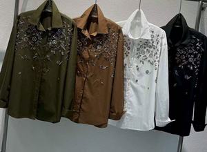 Blus Katun Bordir Payet Merek Mewah Kelas Atas Kemeja Wanita Musim Semi Musim Panas Musim Gugur Atasan Lengan Panjang Blus Wanita - Product Image 5
