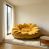 Pouf ottoman géant unique en forme de tournesol, coussin de sol rembourré en chenille respirante, fauteuil inclinable géant en forme de fleur de soleil pour salon