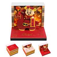 Bloc-notes 3D Dieu de la Richesse, Notes autocollantes Cheval de la Fortune, Décoration de bureau du Nouvel An Chinois, Cube de notes artistiques en papier avec lumière