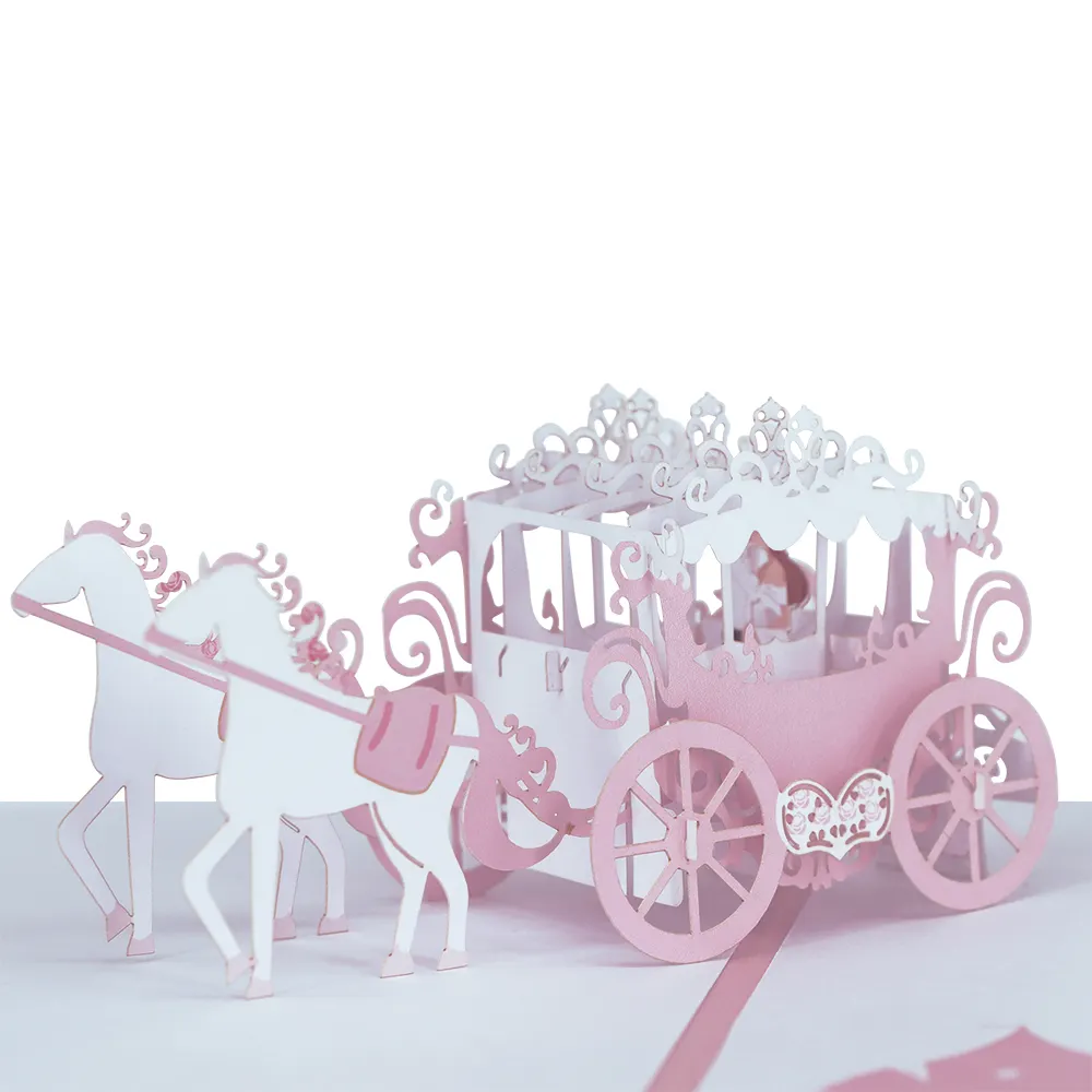 WInpsheng 100% eco-friendly 3d pop up carriage design invites wedding invitation paper greeting card