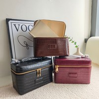Trousse de Toilette de Voyage Imperméable en Cuir PU Motif Crocodile Grande Capacité avec Séparateurs